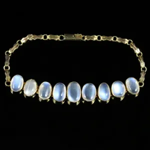 Antique Victorian Moonstone Bracelet 9Ct Gold Circa 1900
