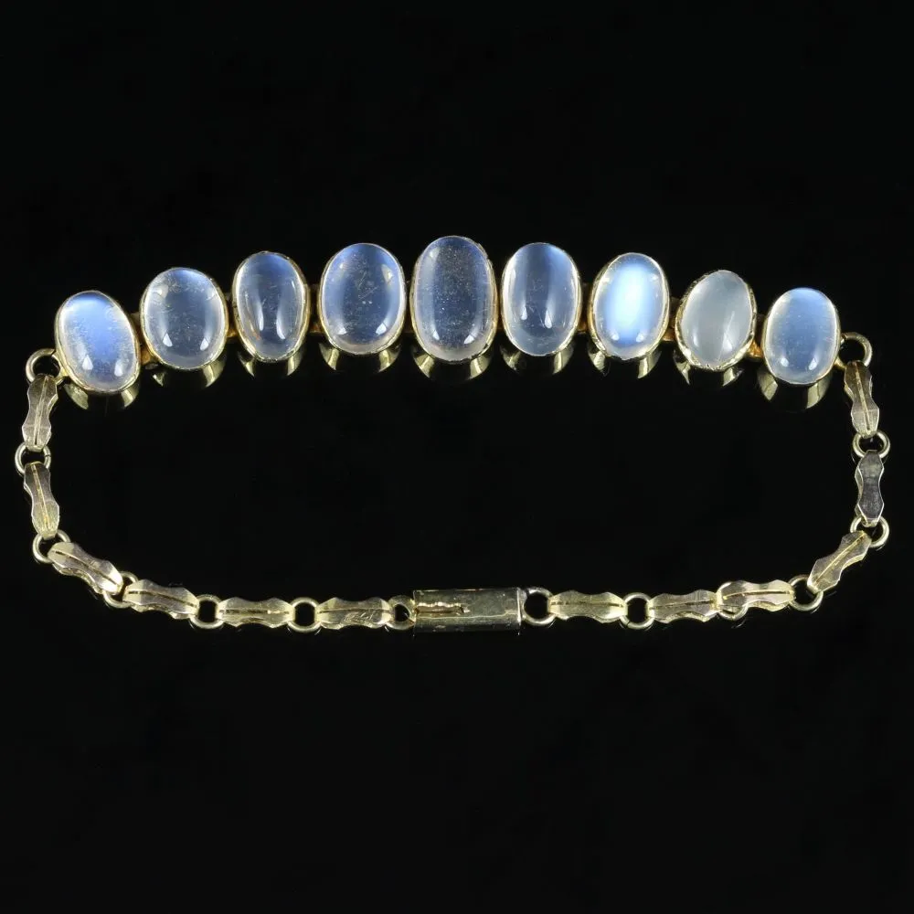 Antique Victorian Moonstone Bracelet 9Ct Gold Circa 1900