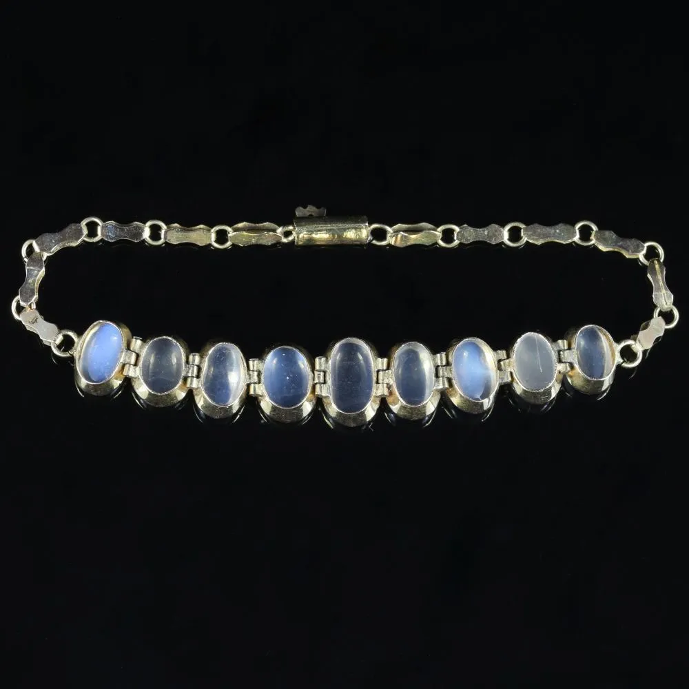 Antique Victorian Moonstone Bracelet 9Ct Gold Circa 1900