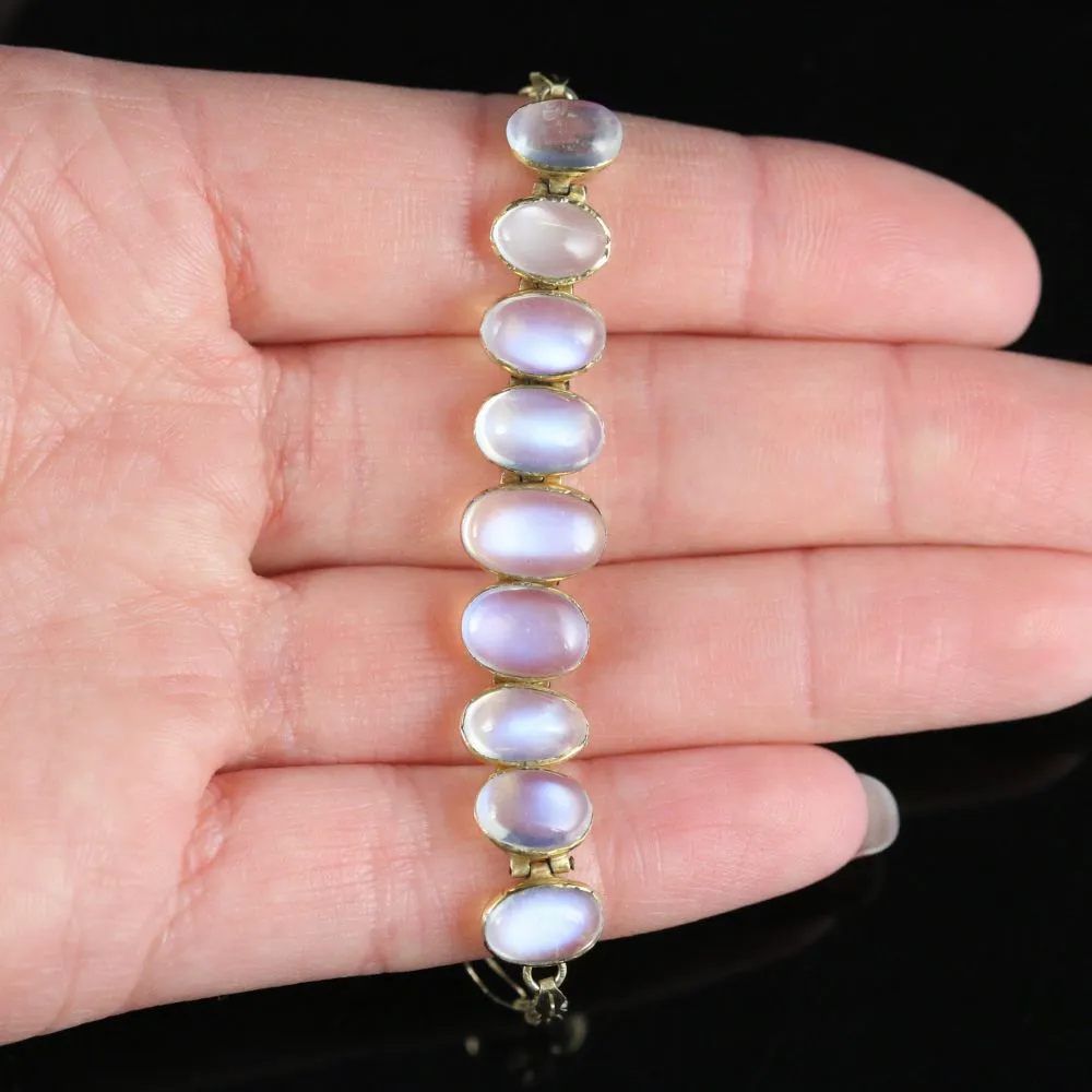 Antique Victorian Moonstone Bracelet 9Ct Gold Circa 1900