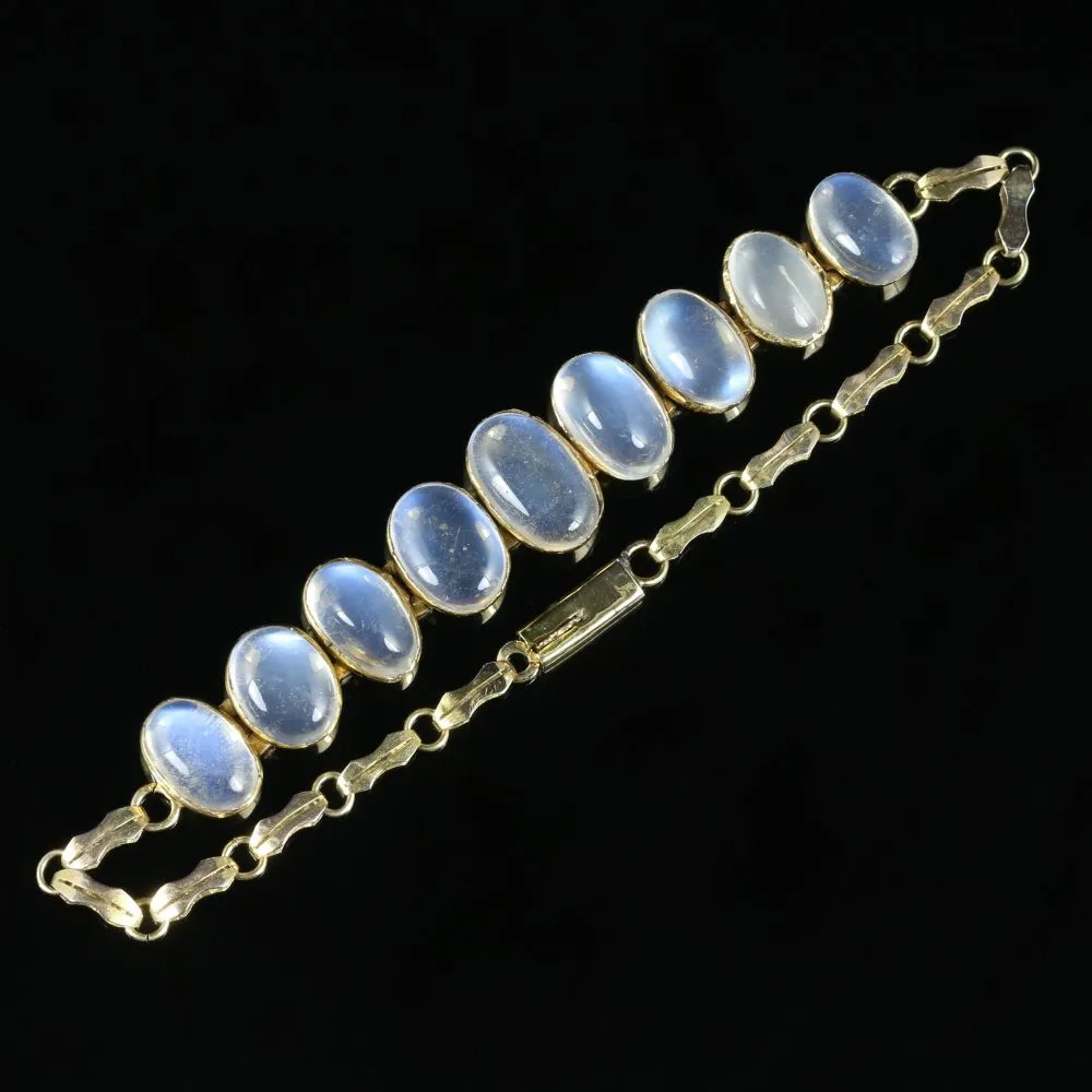 Antique Victorian Moonstone Bracelet 9Ct Gold Circa 1900