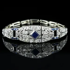Art Deco Sapphire Diamond Bracelet 18Ct White Gold