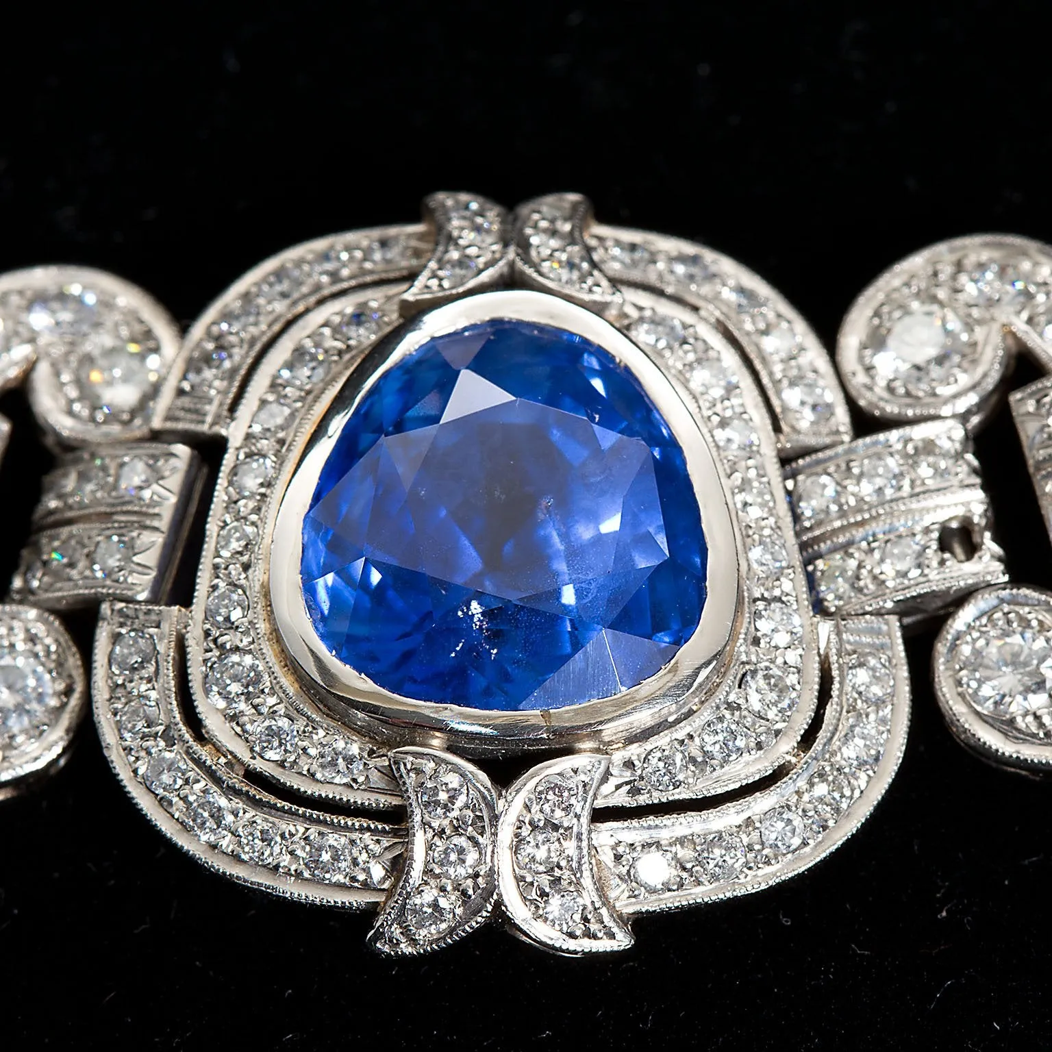Art Deco Sapphire Diamond Platinum Necklace GIA Cert No Heat 15 Carat
