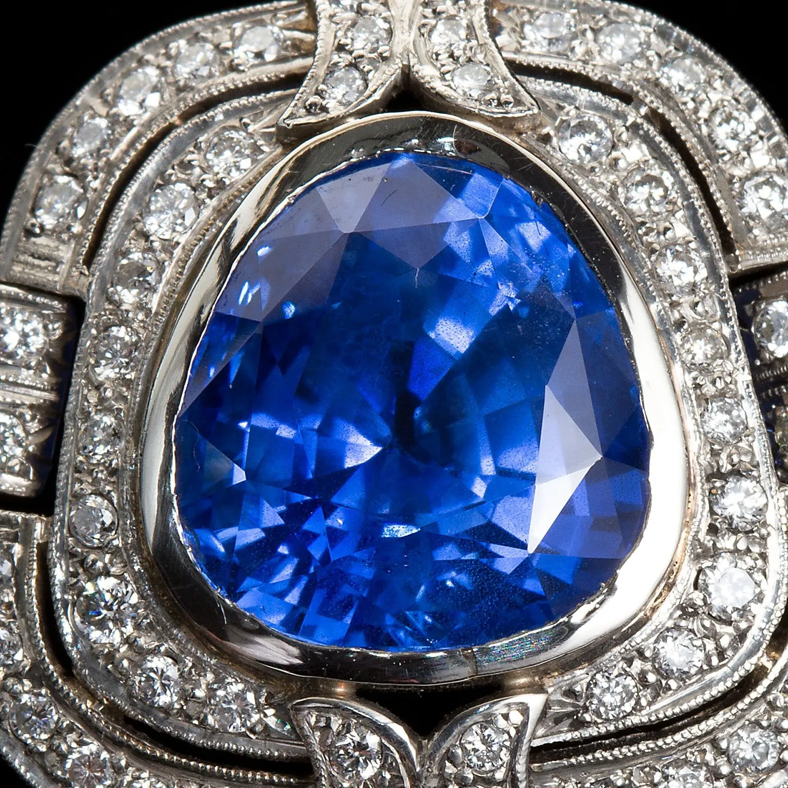 Art Deco Sapphire Diamond Platinum Necklace GIA Cert No Heat 15 Carat