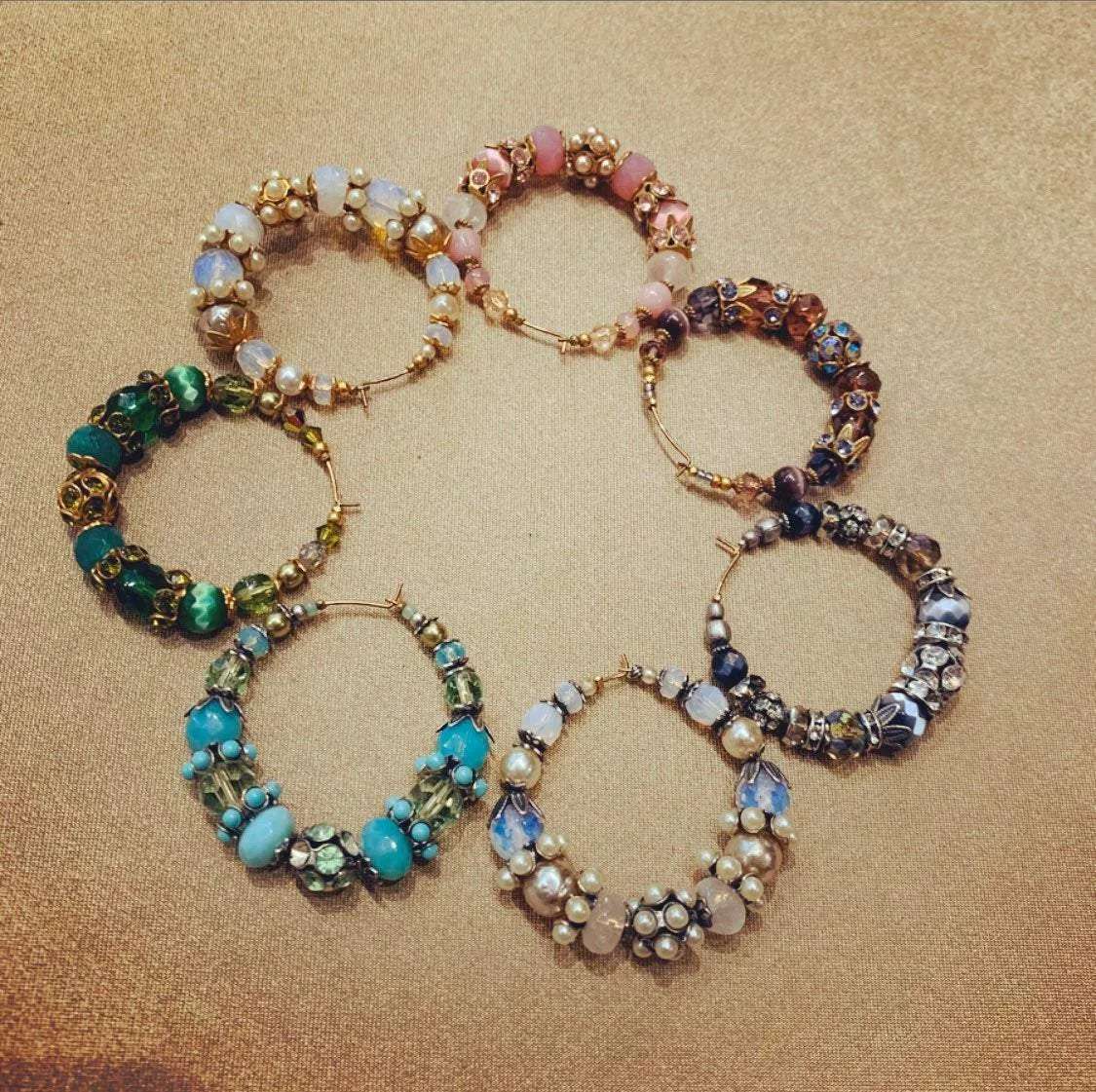 Askew London Pearl and moonstone Glass Hoop Beaded Earrings Unsigned