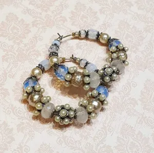 Askew London Pearl and moonstone Glass Hoop Beaded Earrings Unsigned