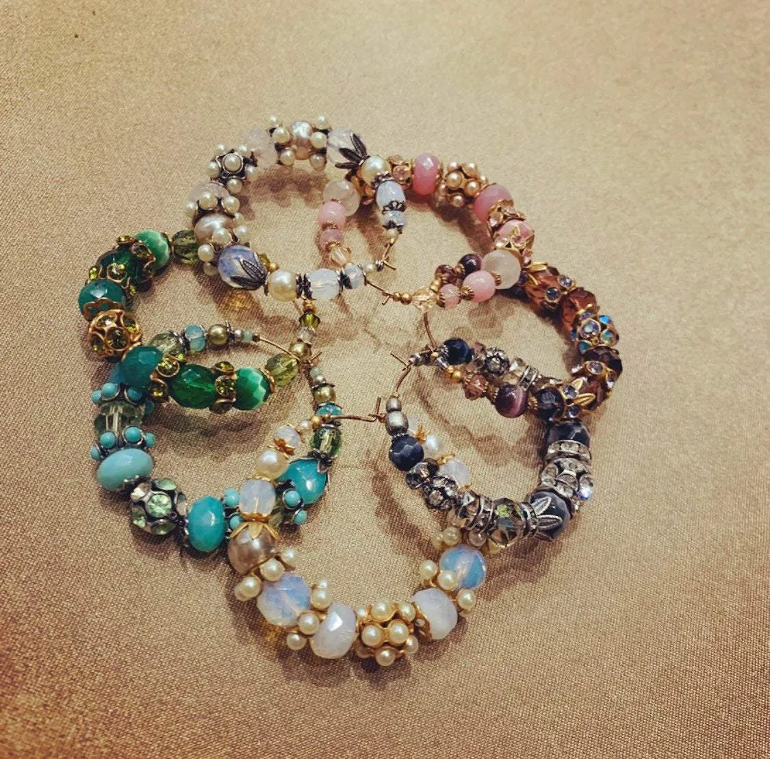Askew London Pearl and moonstone Glass Hoop Beaded Earrings Unsigned