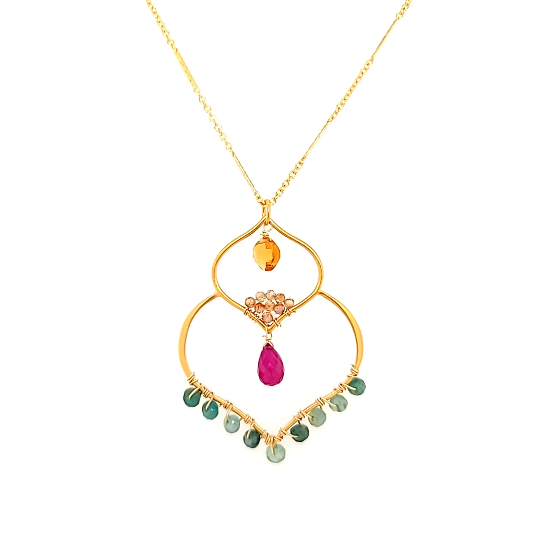 AVF Gold Moroccan Inspired Zircon, Ruby & Grandidierite Necklace (SI3699)
