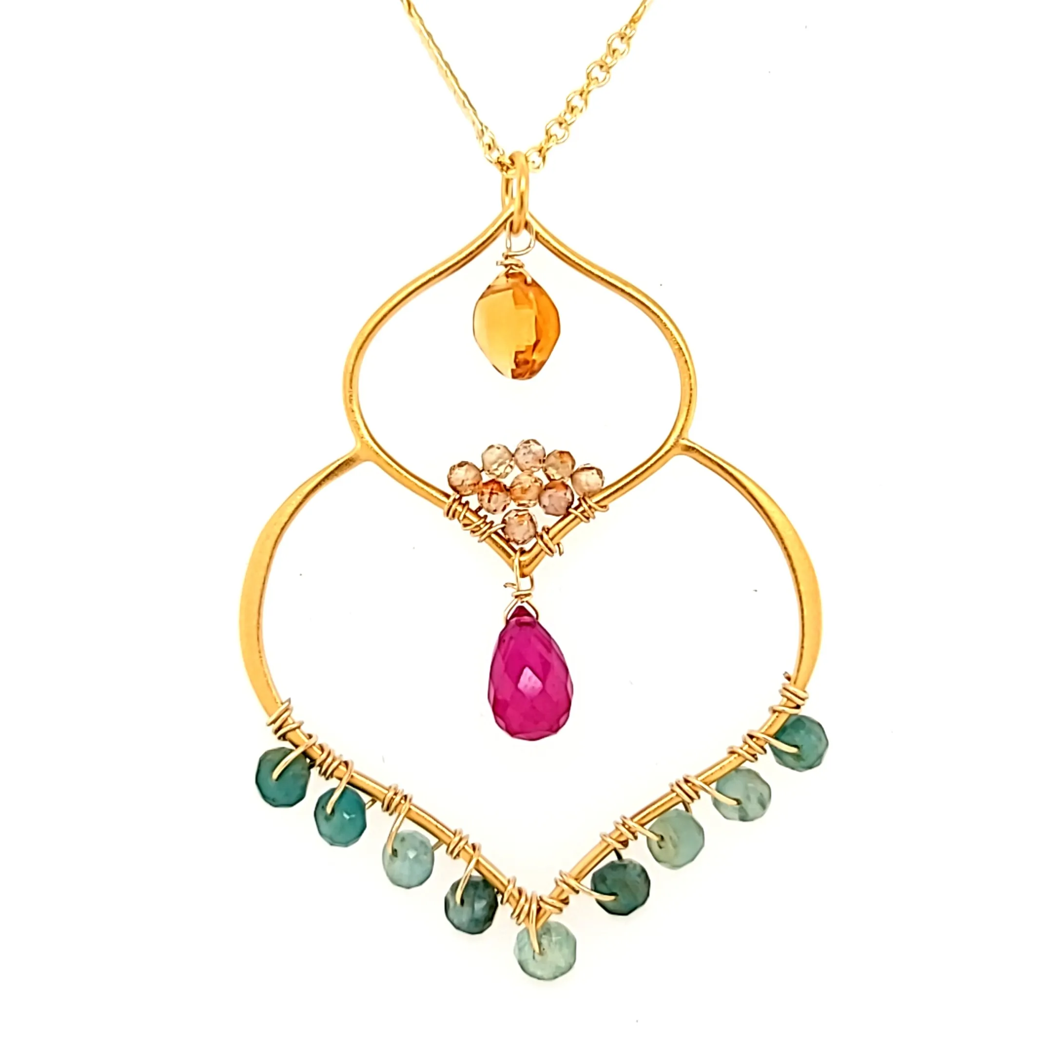 AVF Gold Moroccan Inspired Zircon, Ruby & Grandidierite Necklace (SI3699)