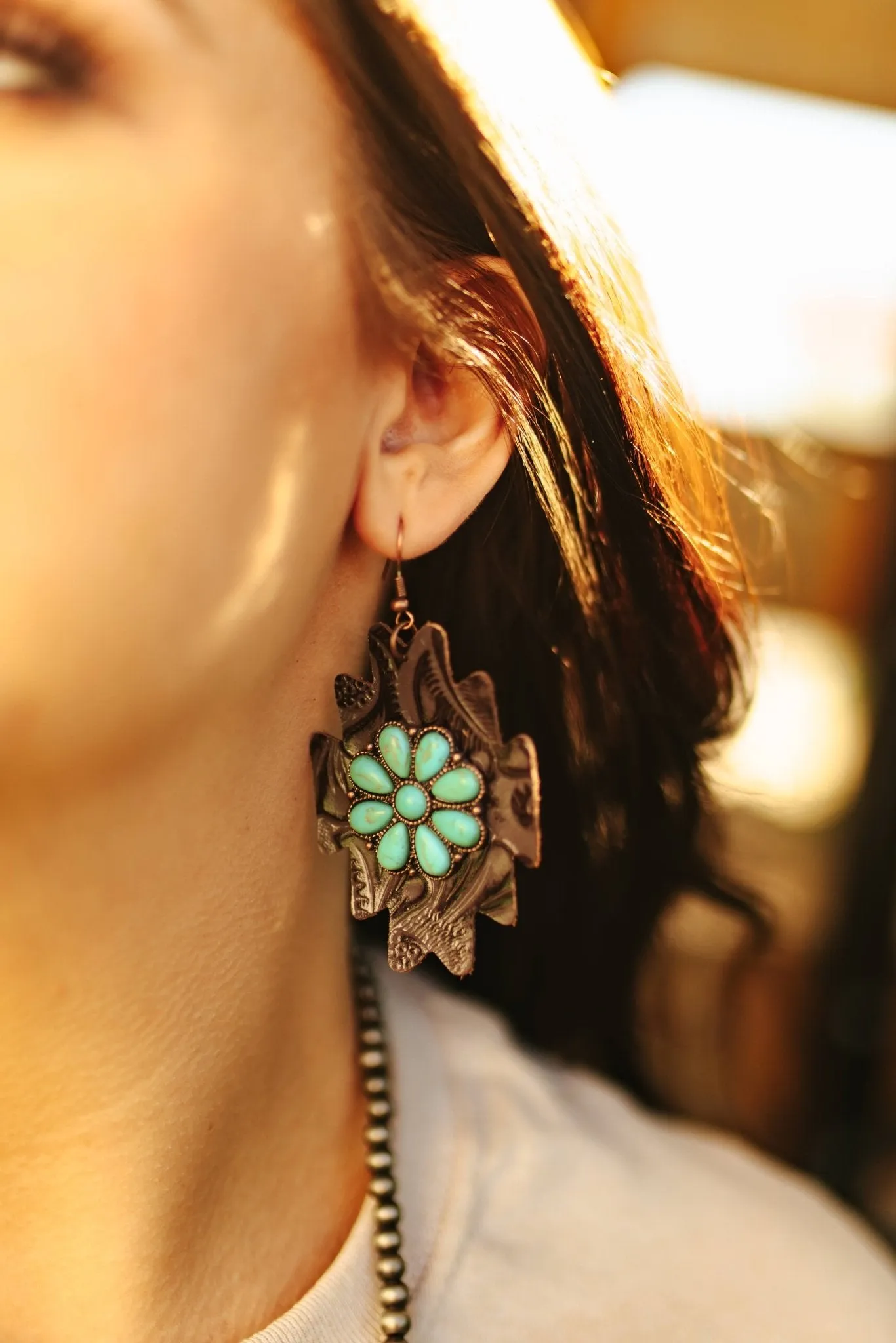 Aztec Turquoise Flower Drop Earrings