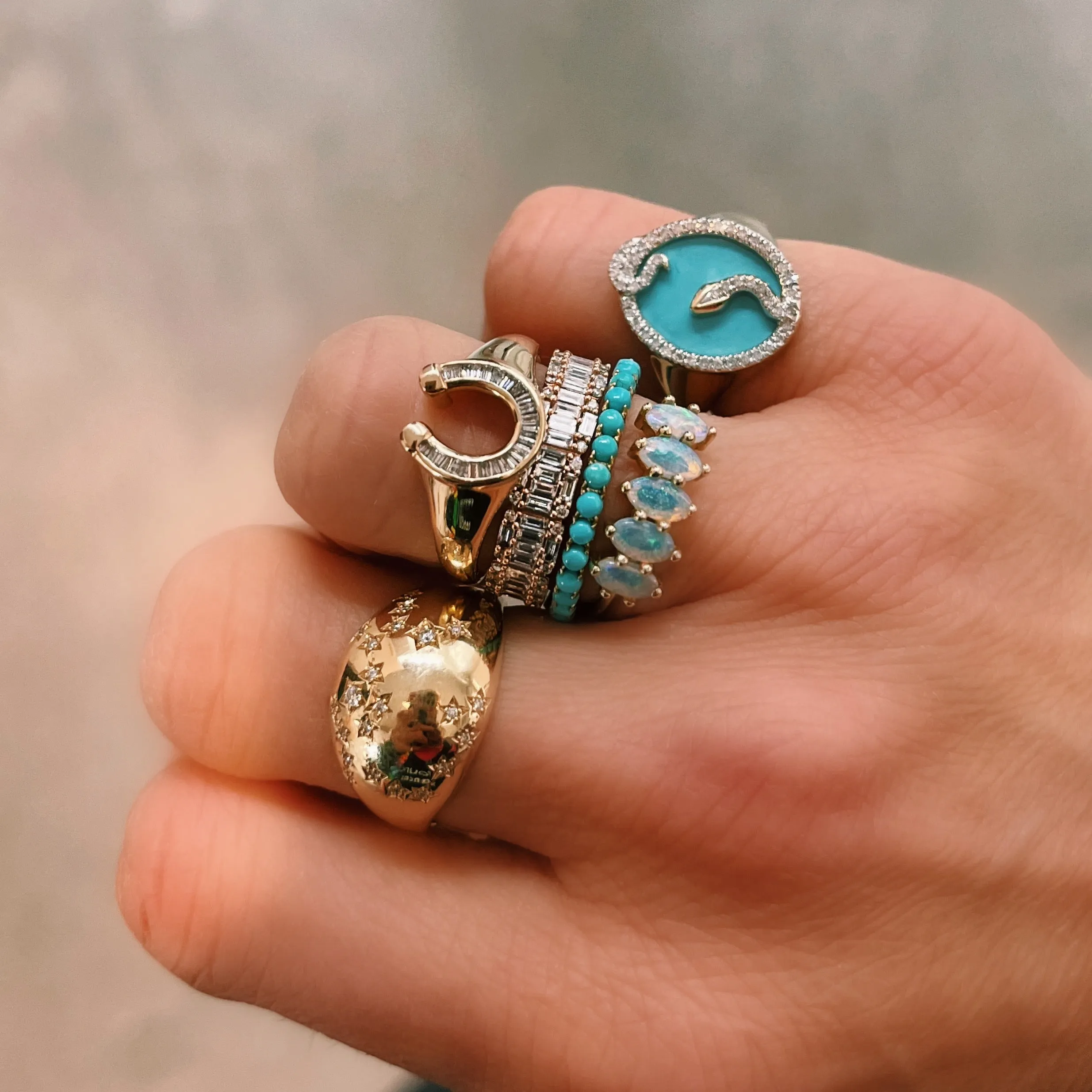 Baguette Diamond Horseshoe Signet Ring