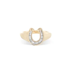 Baguette Diamond Horseshoe Signet Ring