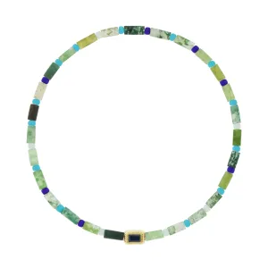 Baguette Sapphire Corrugated Ingot on Beaded Bracelet