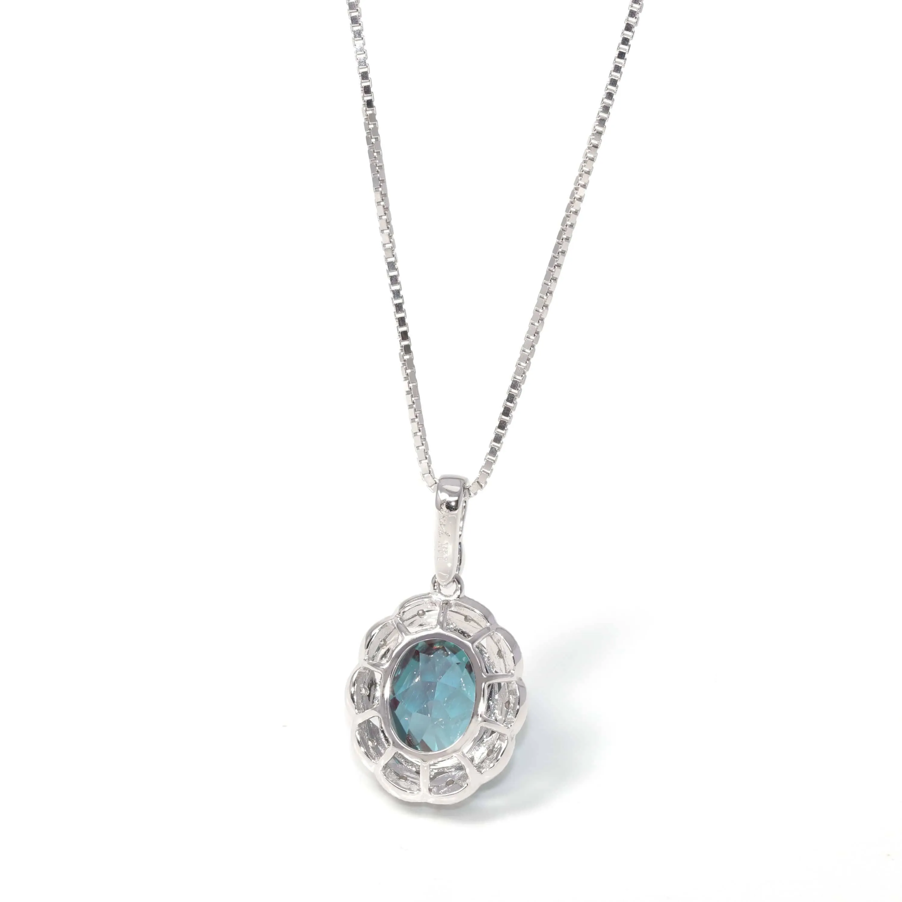 Baikalla™ 14k White Gold Lab Created Alexandrite Faceted Oval Prong Set Necklace With Diamonds