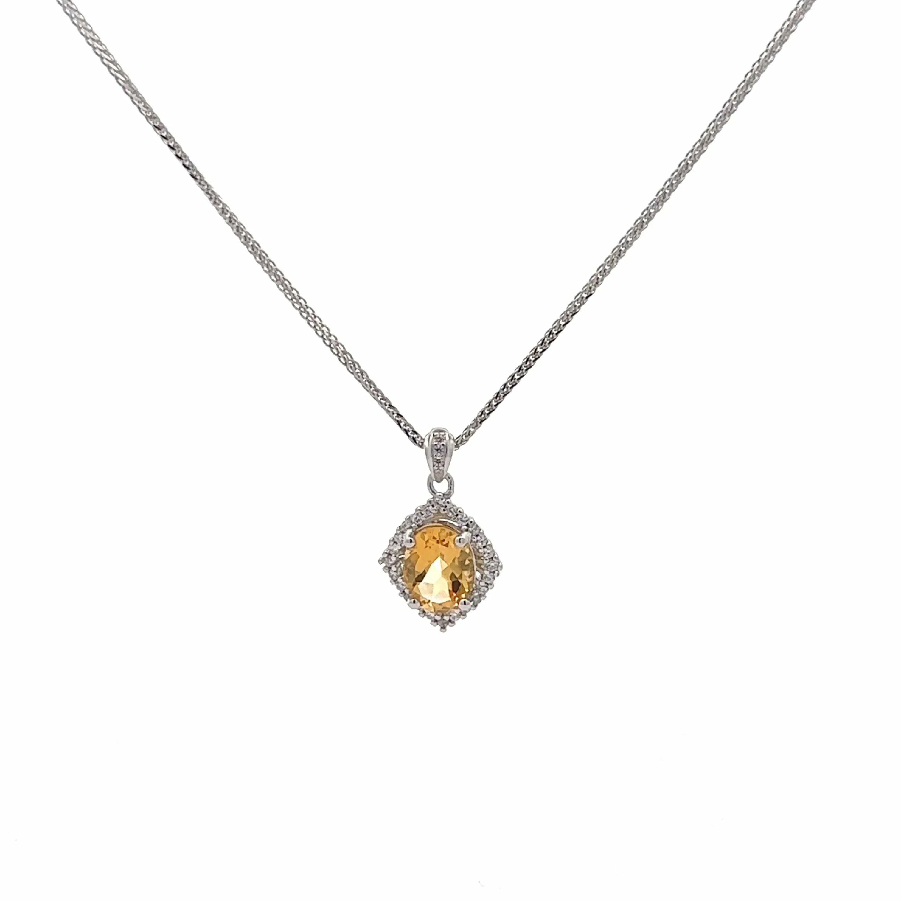 Baikalla™ Classic Oval Sterling Silver Natural Amethyst Citrine Garnet Topaz Necklace With CZ