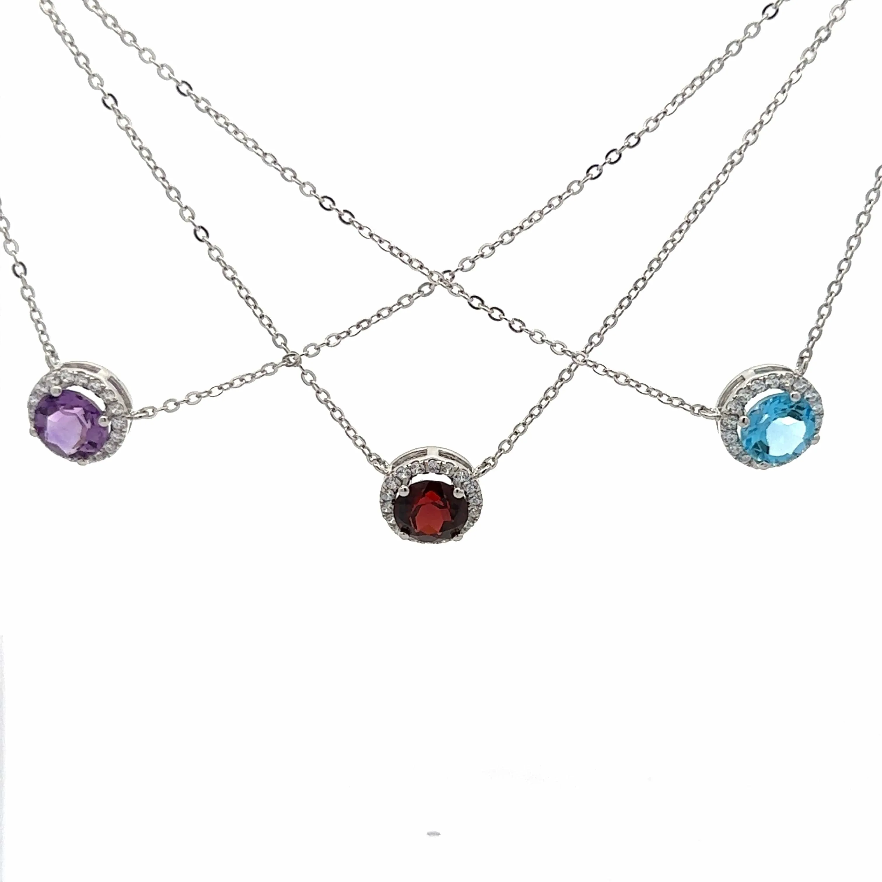 Baikalla™ Classic Sterling Silver Natural Amethyst Garnet Topaz Necklace With CZ