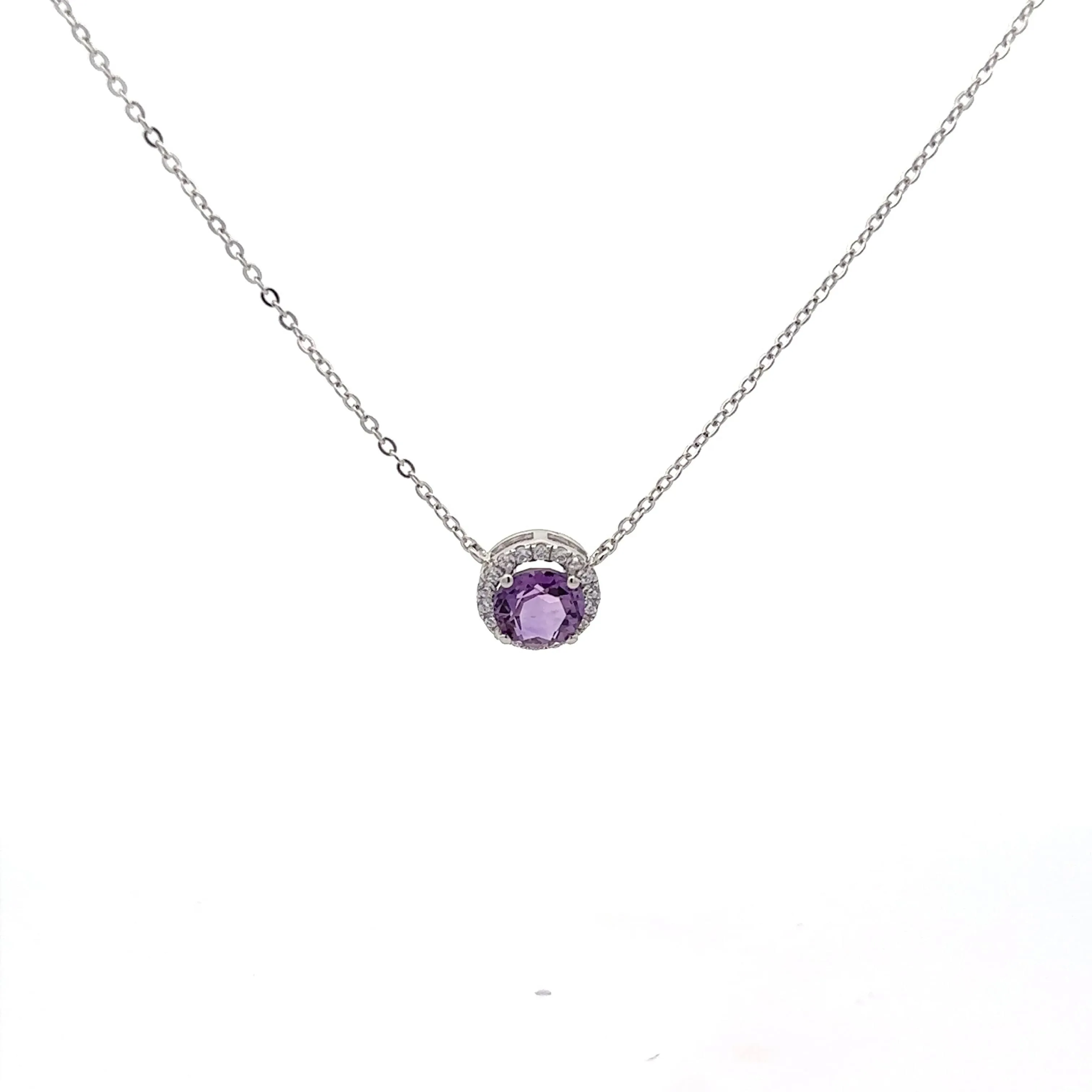 Baikalla™ Classic Sterling Silver Natural Amethyst Garnet Topaz Necklace With CZ