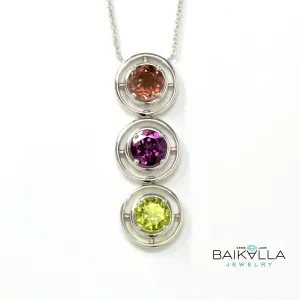 Baikalla™ "Veronica " 14k Gold Natural Multi-Color Gemstones ( Sunstone .Garnet. Peridot. ) Pendant Necklace
