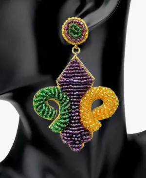 Beaded Fleur De Lis Dangle Earrings