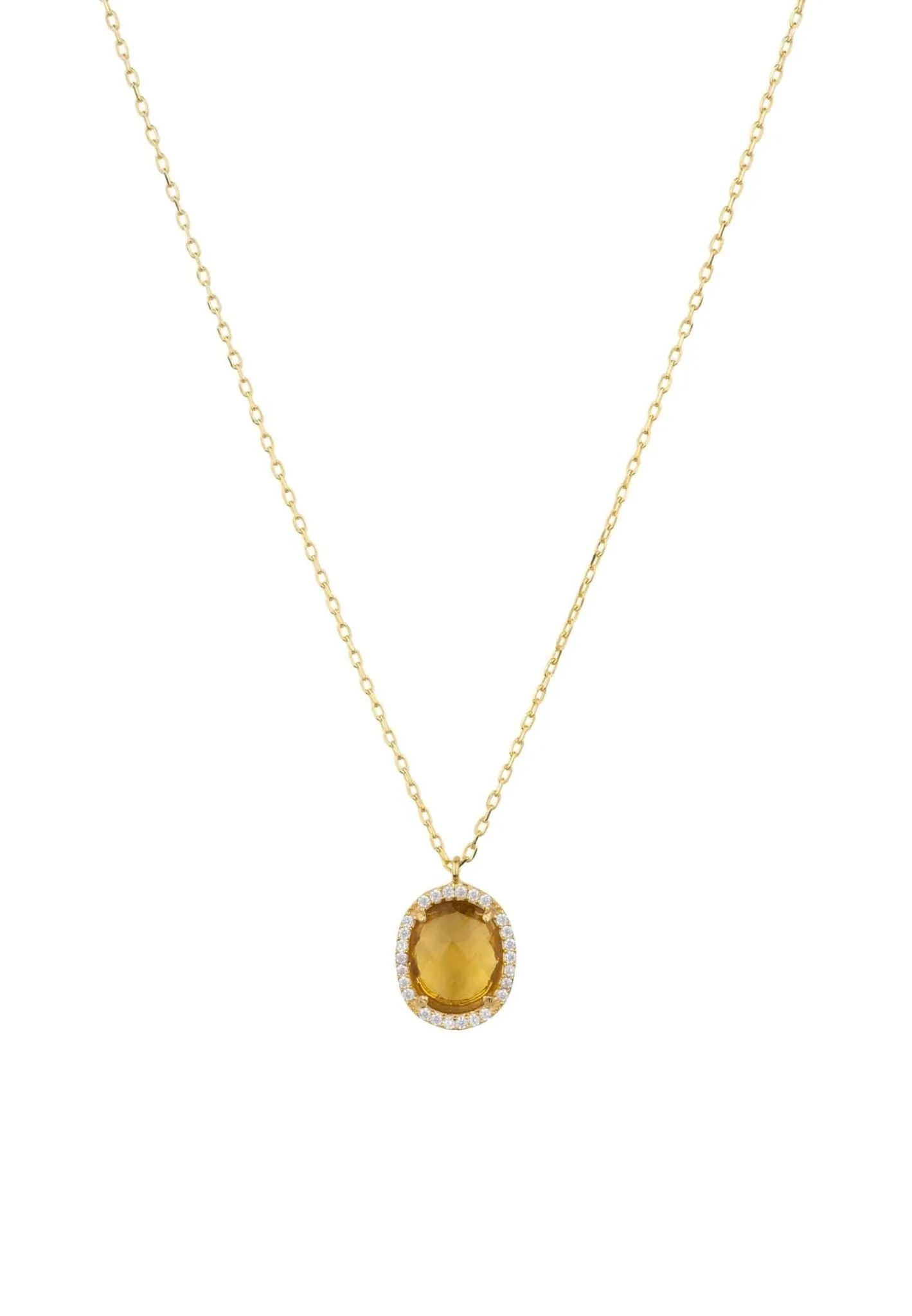Beatrice Oval Gemstone Pendant Necklace Gold Citrine Hydro