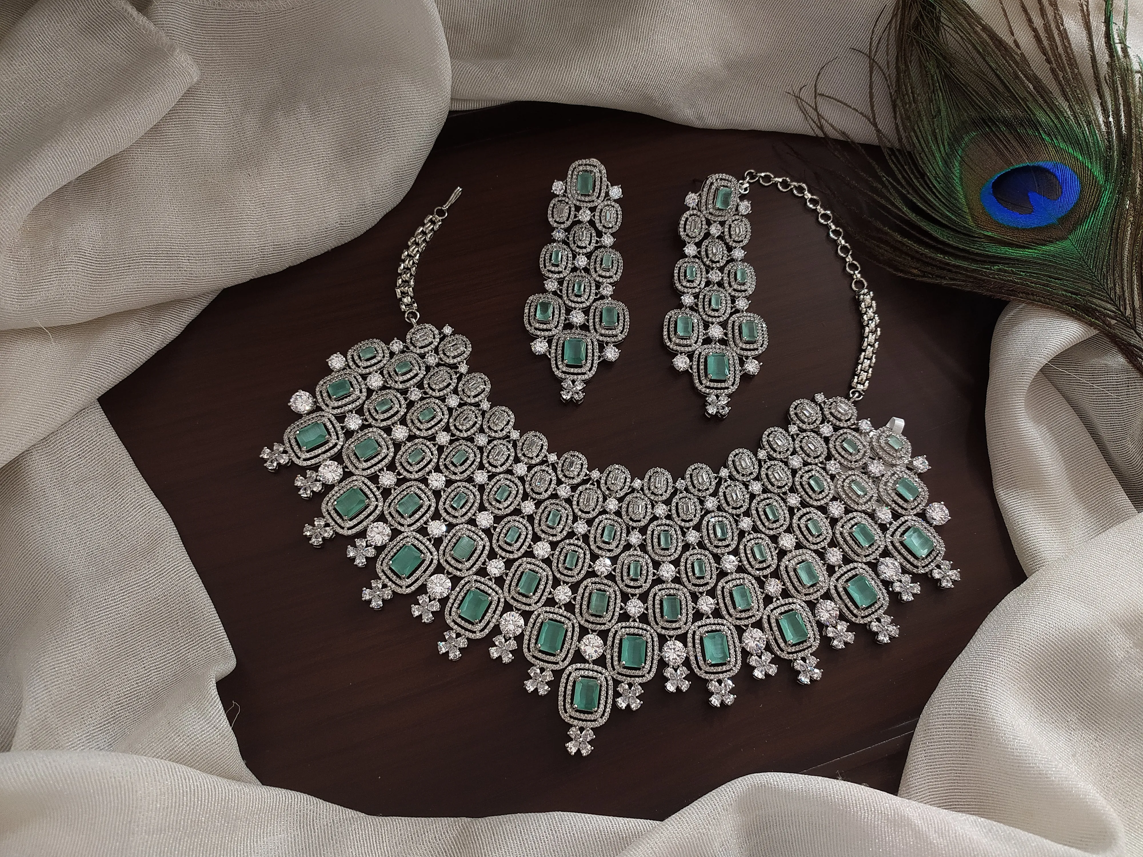 Beautiful Heavy Bridal choker Set In Mint Colour