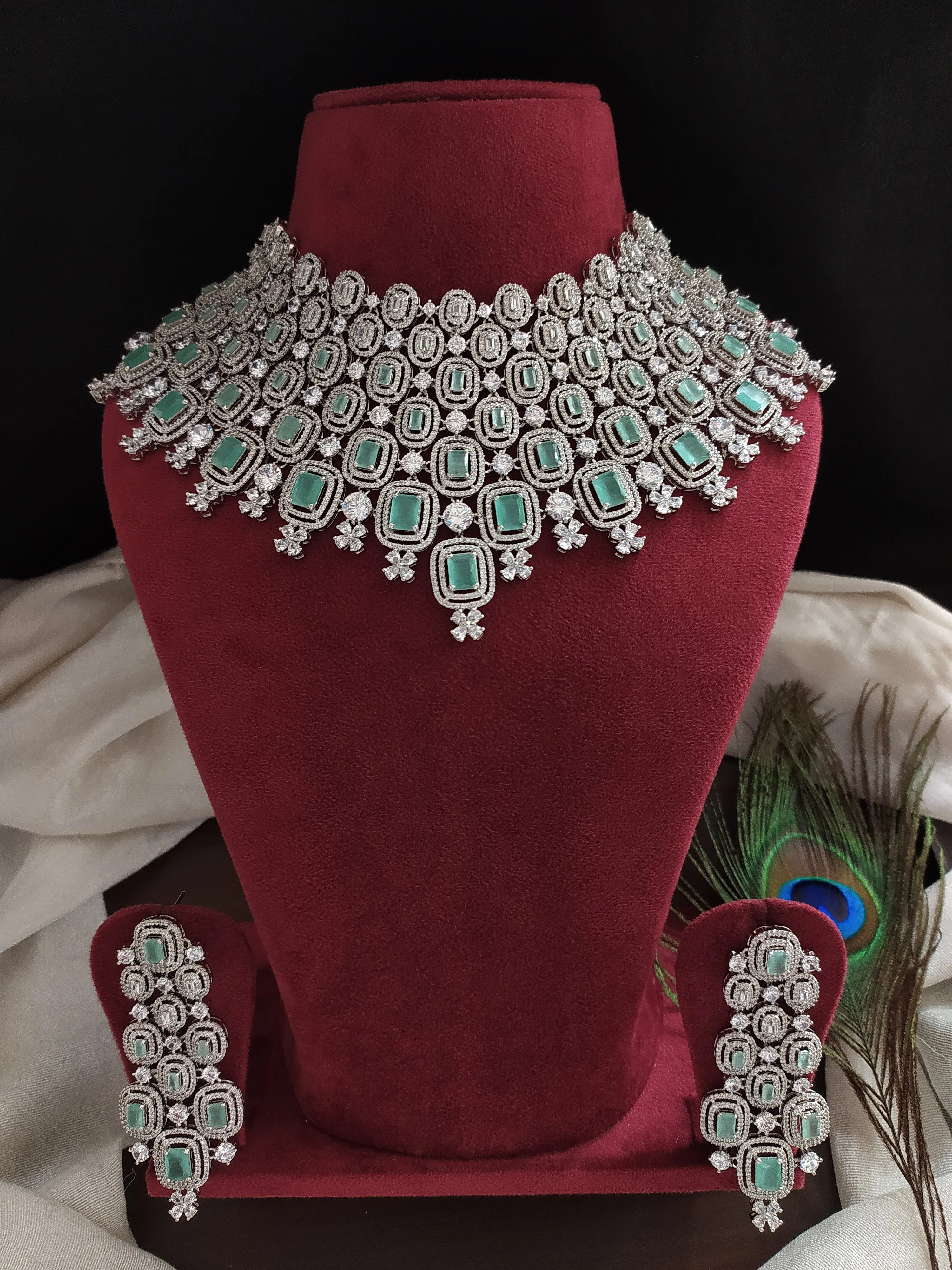 Beautiful Heavy Bridal choker Set In Mint Colour