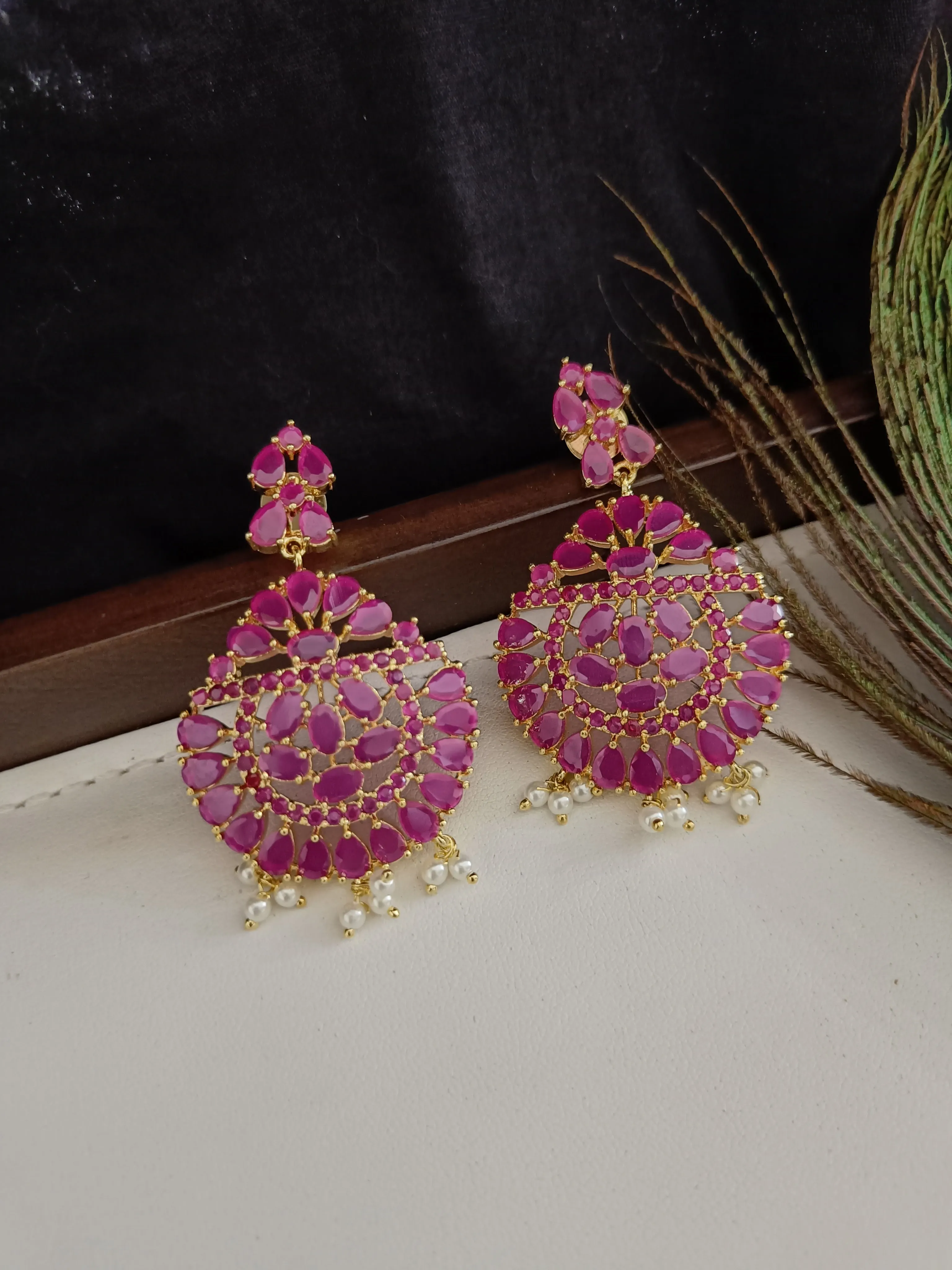 Beautiful Zircon Long Necklace Set in Ruby
