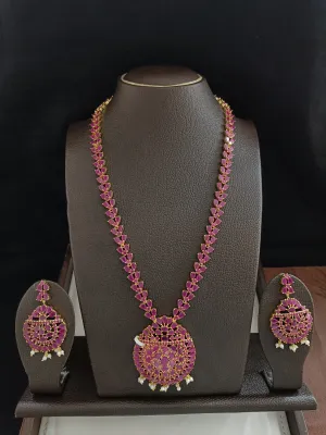 Beautiful Zircon Long Necklace Set in Ruby