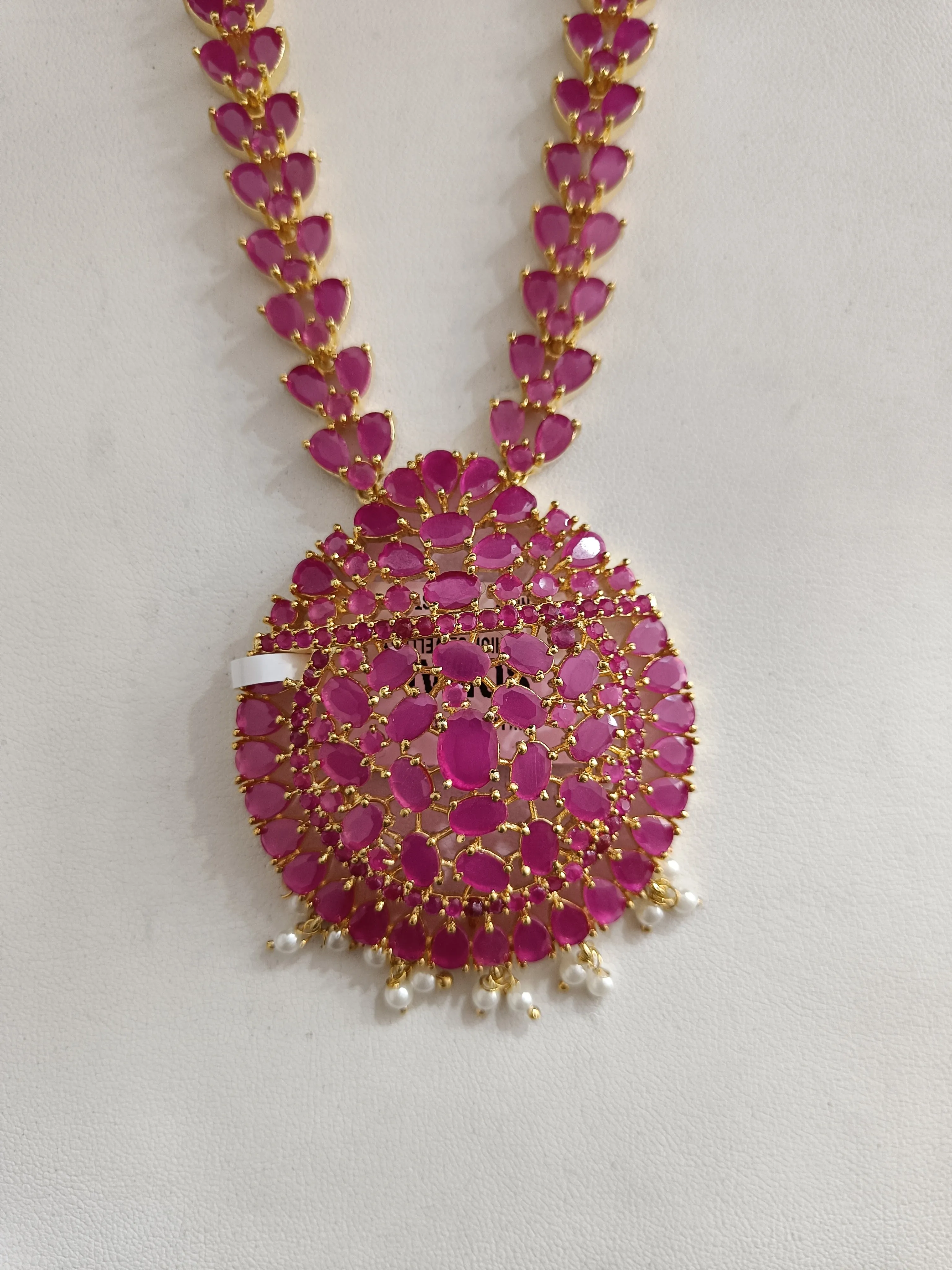 Beautiful Zircon Long Necklace Set in Ruby