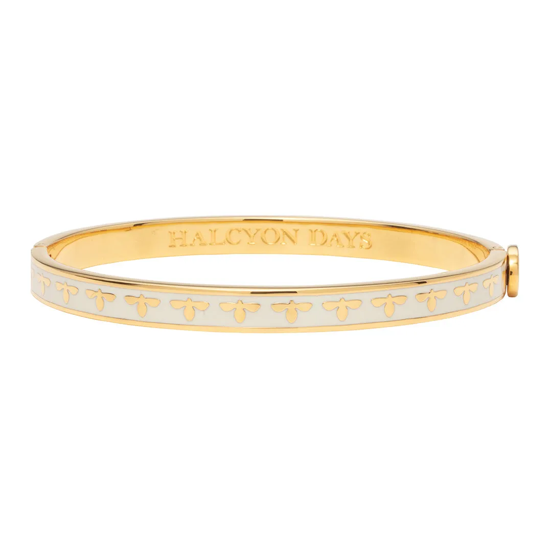 Bee Enamel Hinged Bangle, Cream