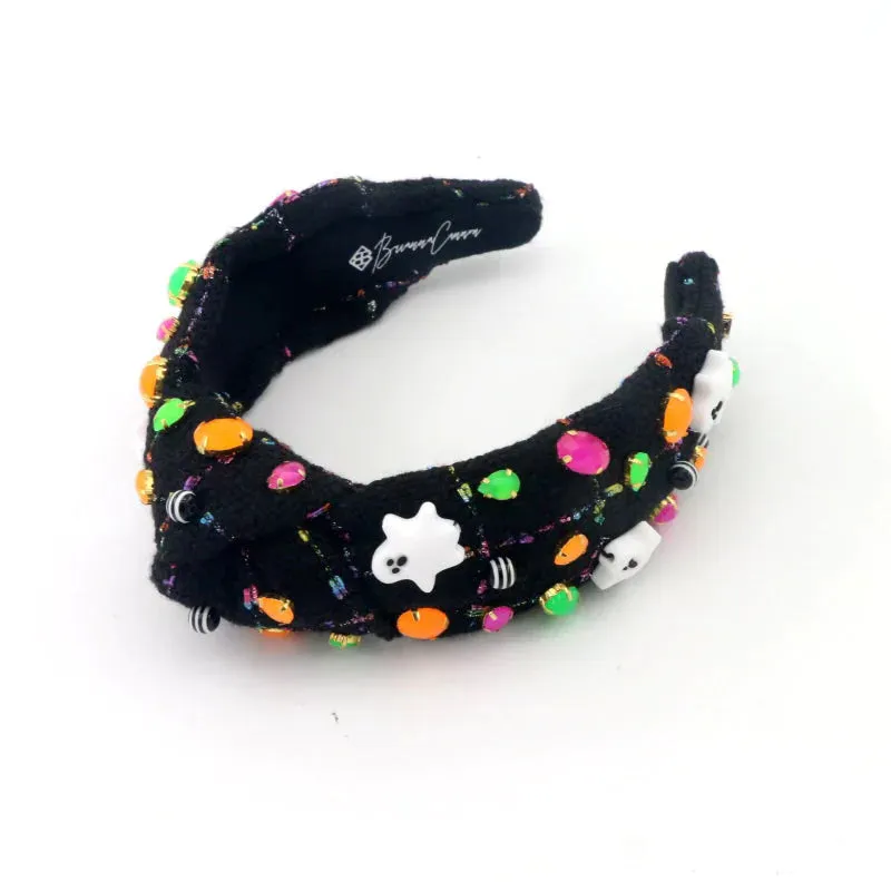 Black Halloween Ghost, Pumpkin, and Neon Crystal Headband