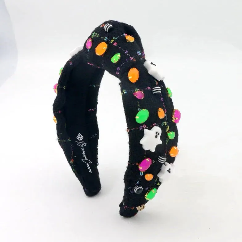 Black Halloween Ghost, Pumpkin, and Neon Crystal Headband