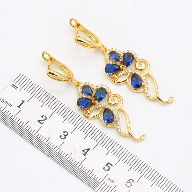 Blue Flower Sapphire Jewelry Sets 18K Gold for Women