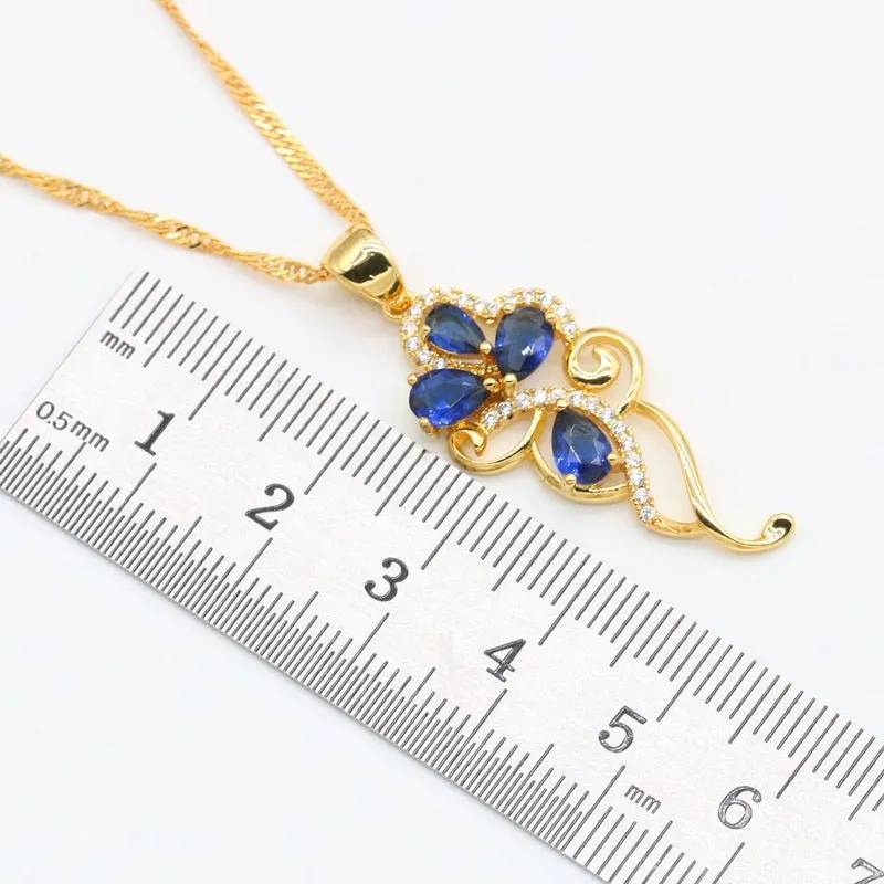 Blue Flower Sapphire Jewelry Sets 18K Gold for Women
