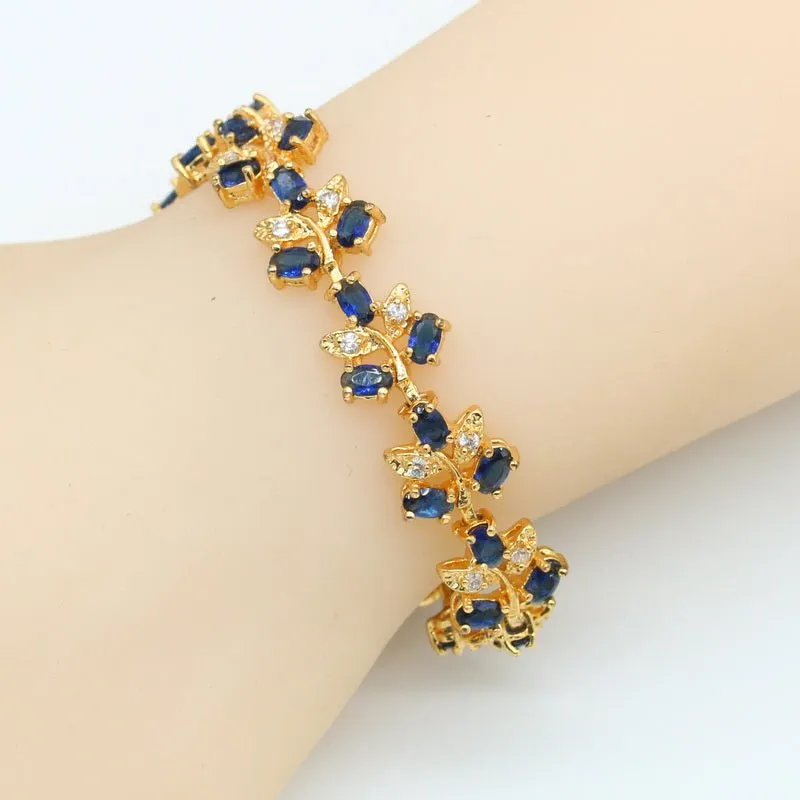 Blue Flower Sapphire Jewelry Sets 18K Gold for Women