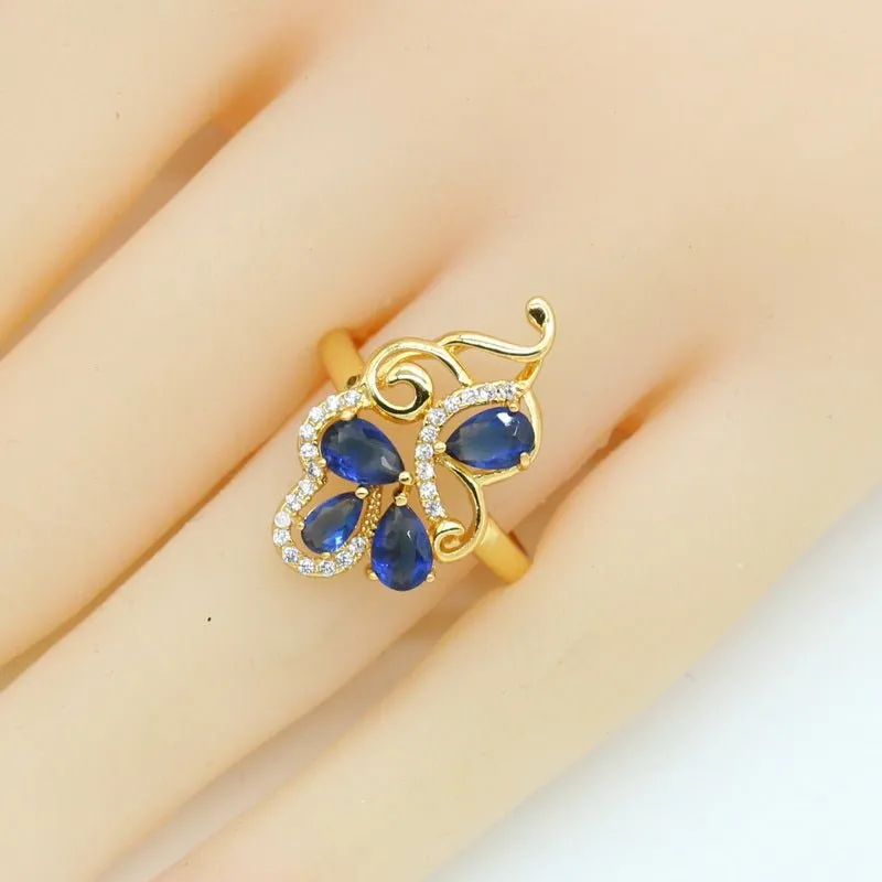 Blue Flower Sapphire Jewelry Sets 18K Gold for Women