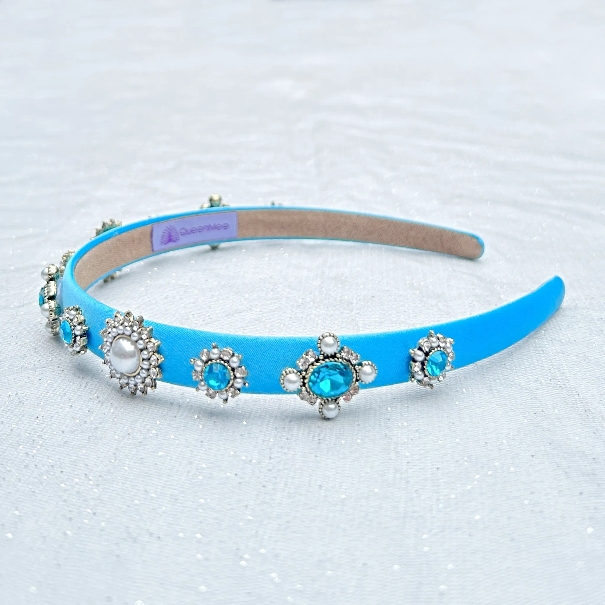 Blue Headband Slim with Pearls