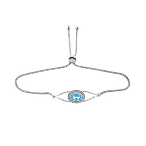 Blue Topaz and Created White Sapphire Bolo Bracelet in Silver