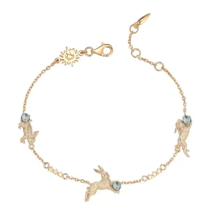 Blue Topaz Gold Leaping Rabbit Bracelet