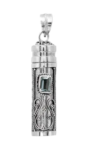 Blue Topaz Prayer Box - Pill Box - Perfume Pendant - Ashes Locket Pendant - 925 Sterling Silver Handmade
