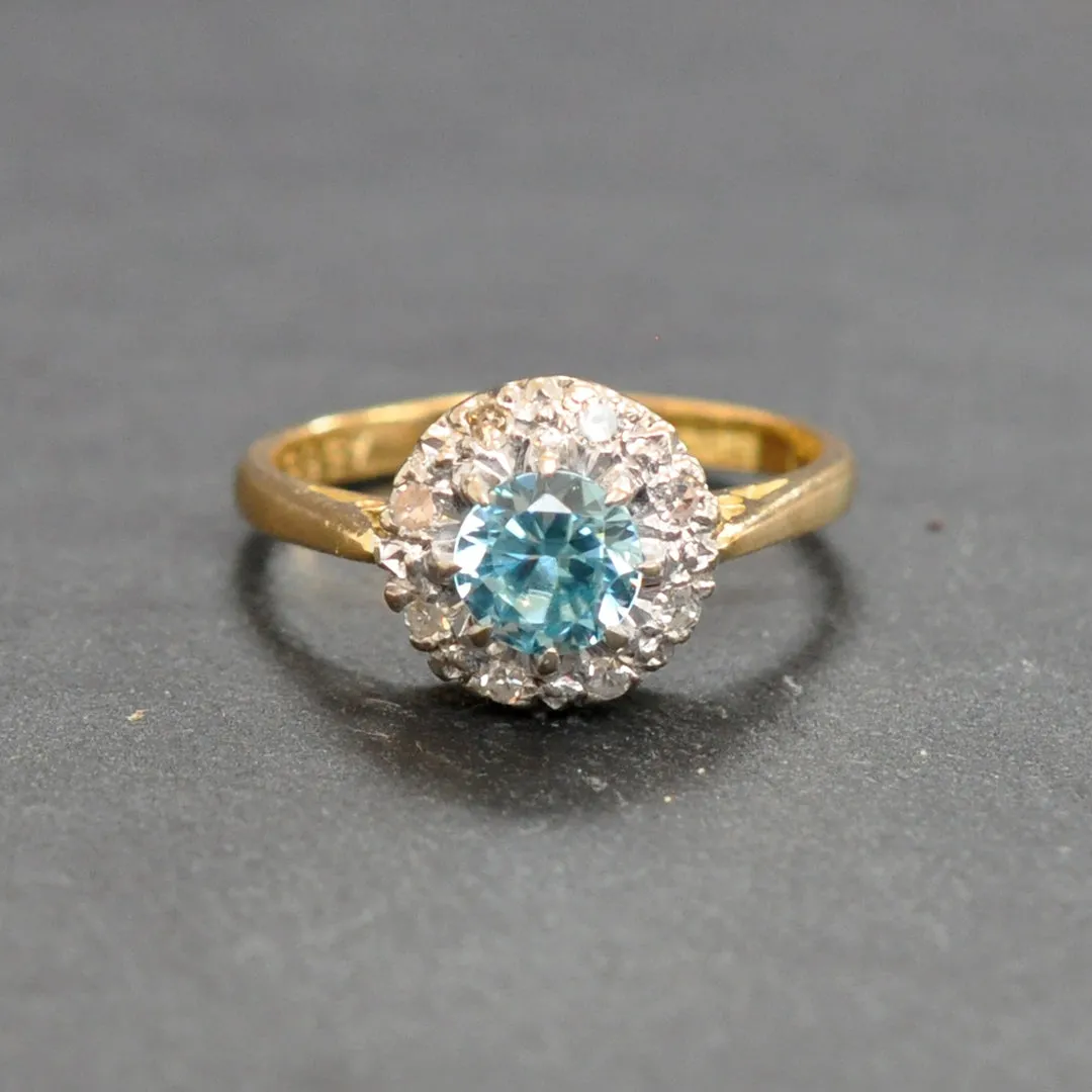 Blue Zircon & Diamond Ring