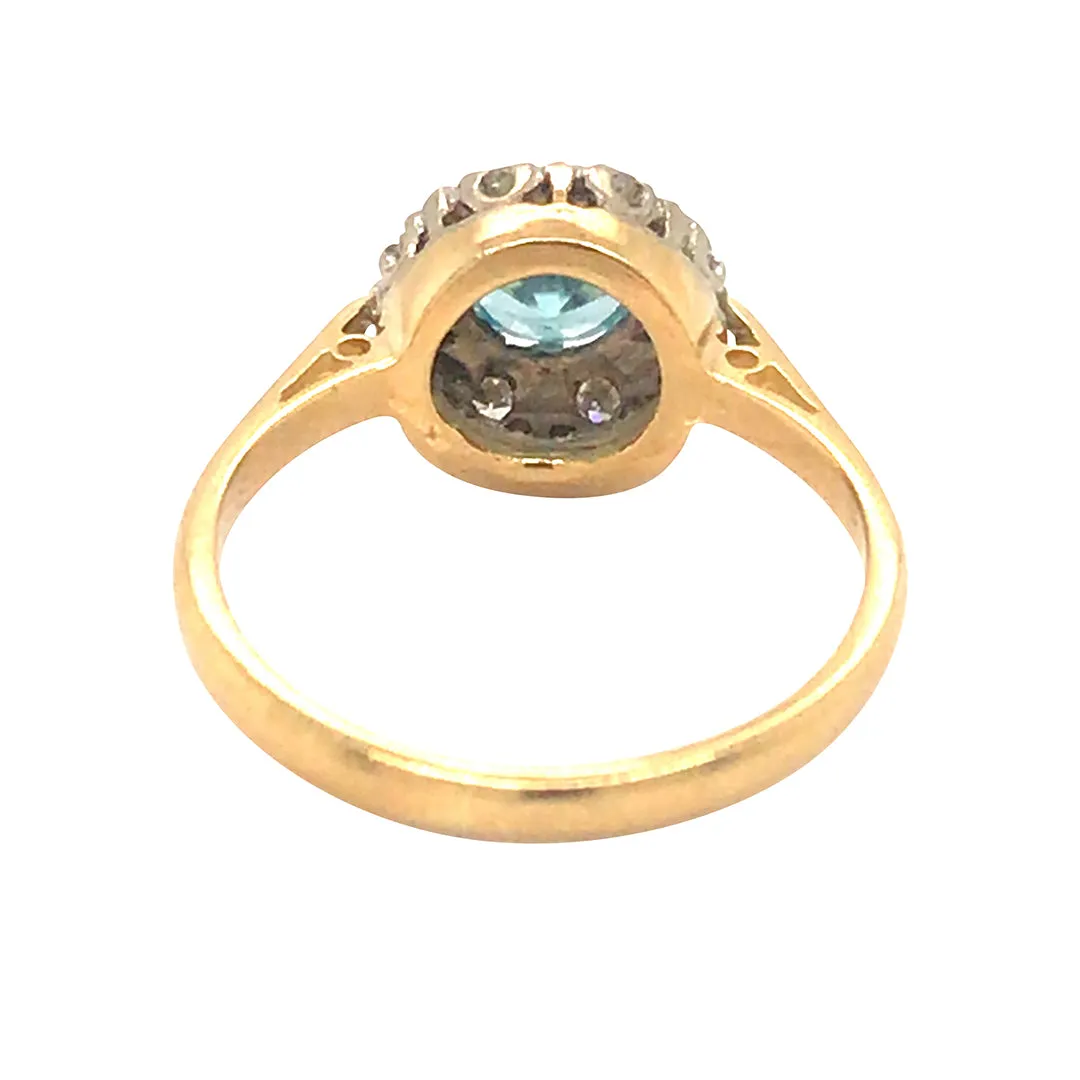 Blue Zircon & Diamond Ring