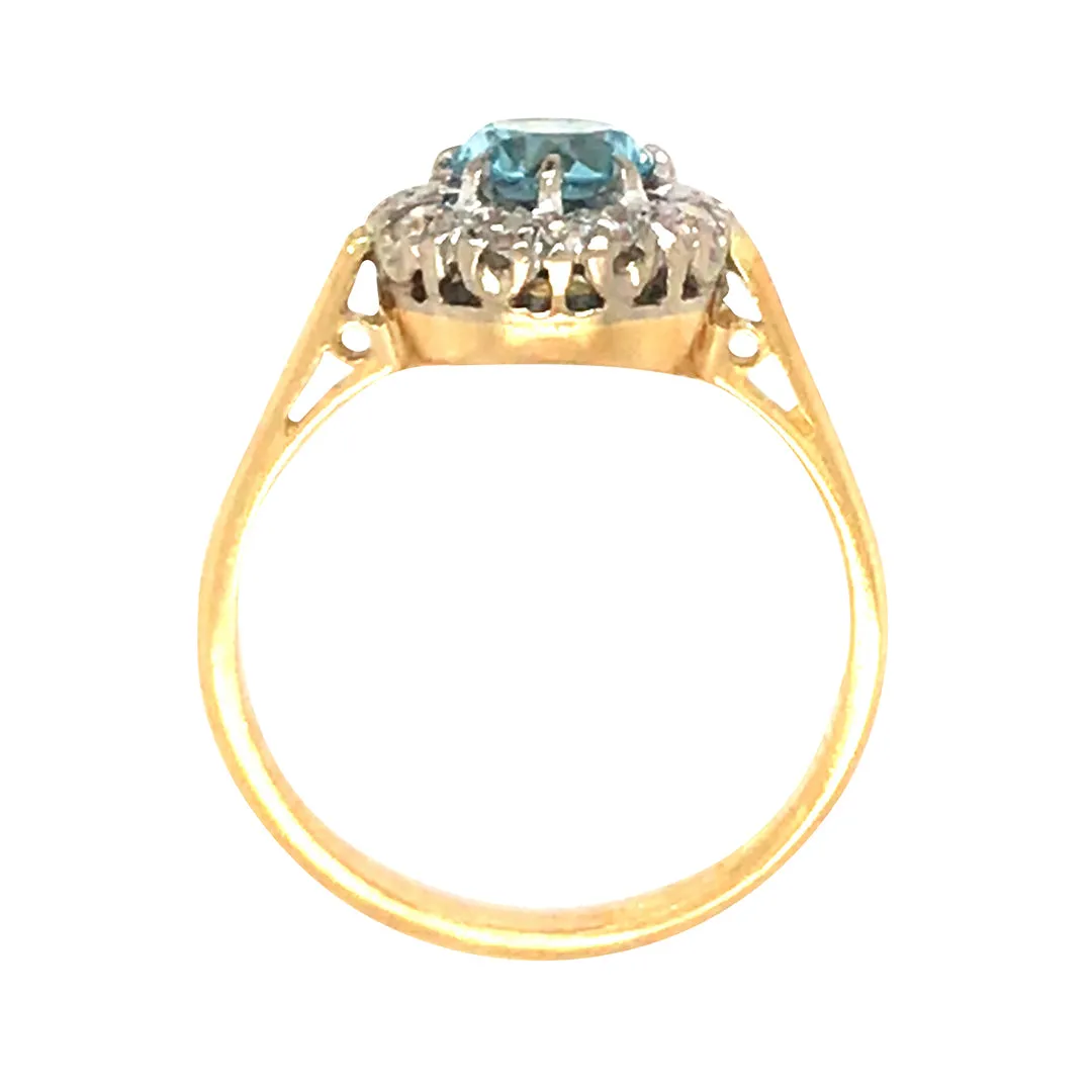 Blue Zircon & Diamond Ring