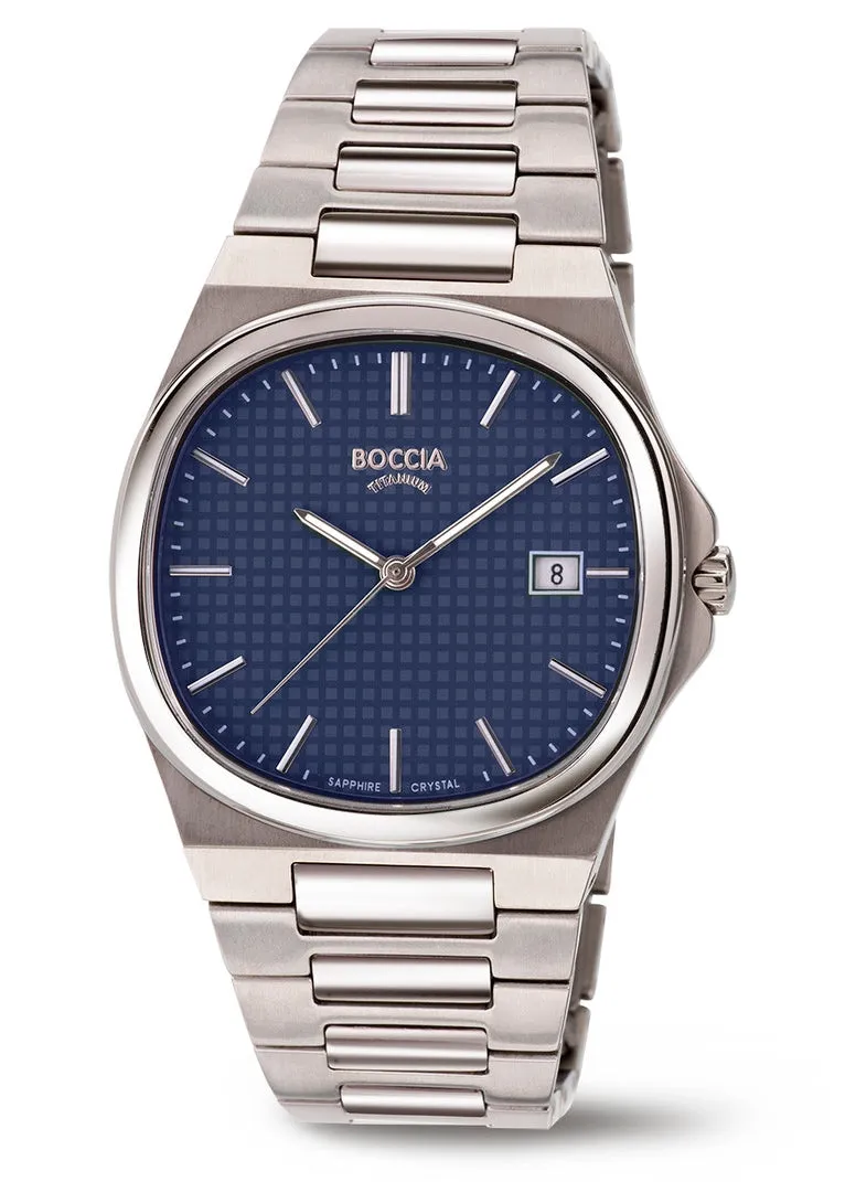 BOCCIA TITANIUM BRACELET PATTERNED BLUE DIAL 3657-02