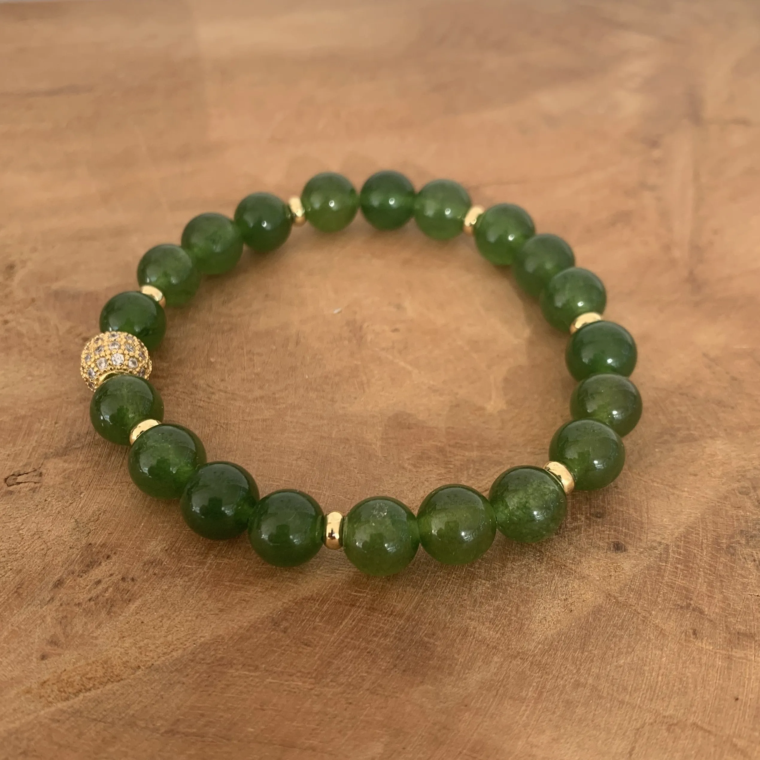 Bracelet jade vert naturel, bracelet luxe finition or 18K