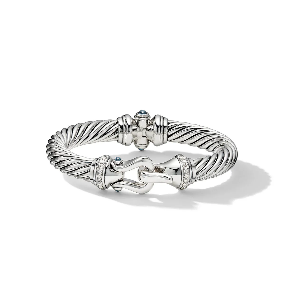 Buckle Bracelet in Sterling Silver with Pave Diamonds and Hampton Blue Topaz