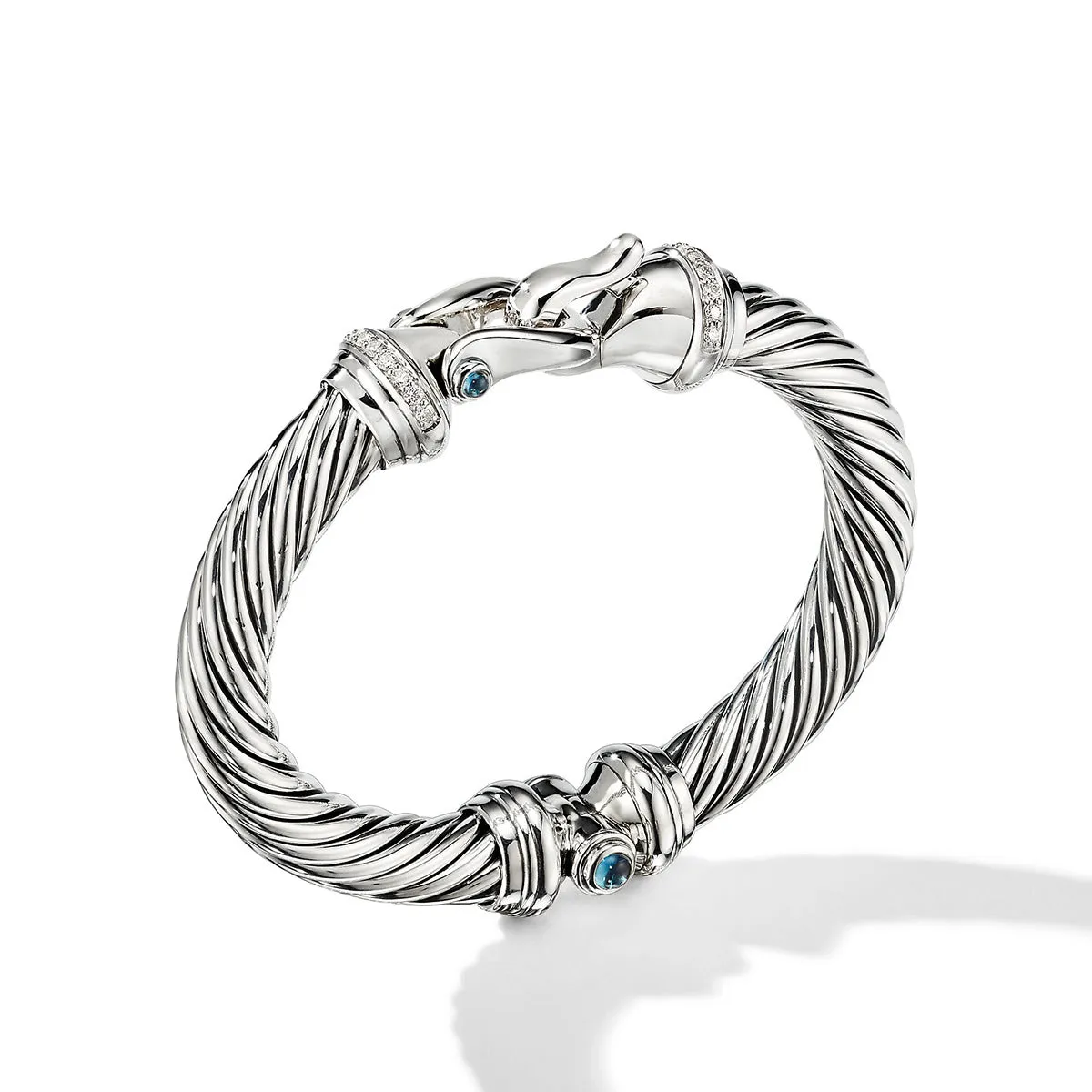 Buckle Bracelet in Sterling Silver with Pave Diamonds and Hampton Blue Topaz
