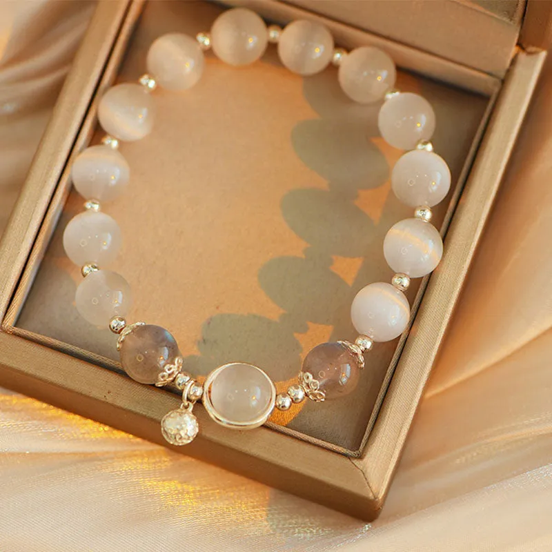 925 Sterling Silver cat eye moonstone Bracelet with Buddha Stones for Love and Support