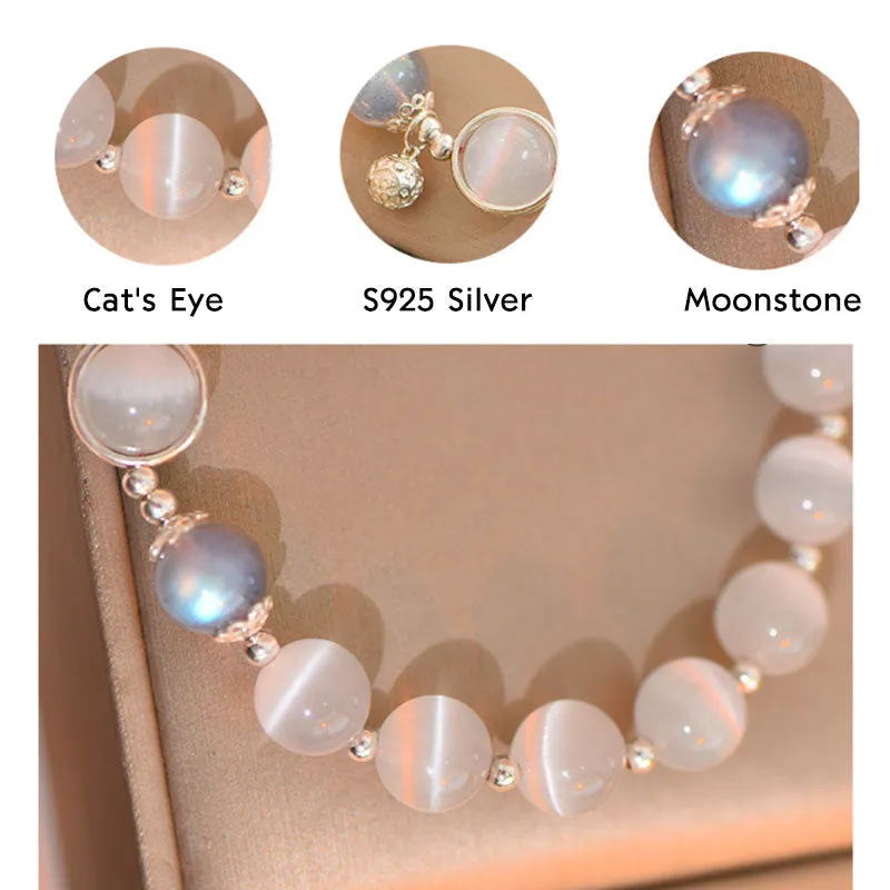 925 Sterling Silver cat eye moonstone Bracelet with Buddha Stones for Love and Support