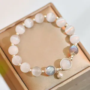 925 Sterling Silver cat eye moonstone Bracelet with Buddha Stones for Love and Support